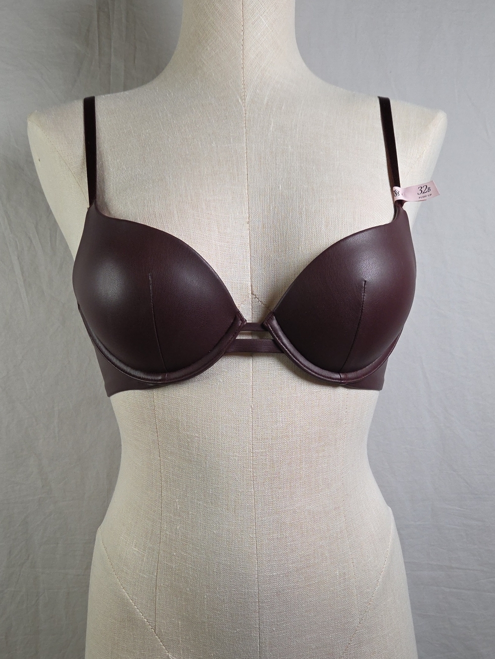 Victoria's Secret Faux Leather Bombshell Push-Up Bra 32B Burgundy/Brown NWT